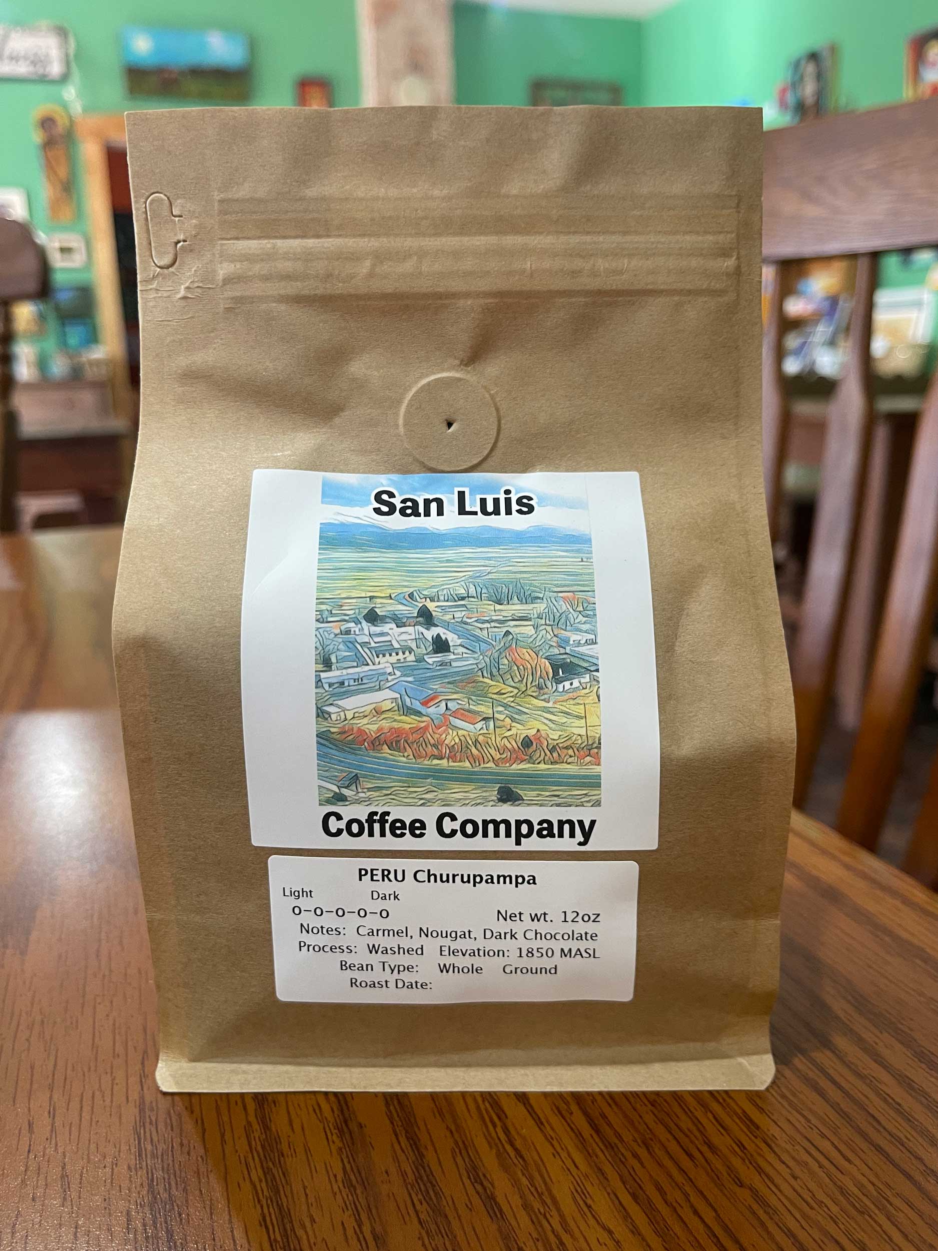 san luis coffee company bag of peru churupampa coffee beans