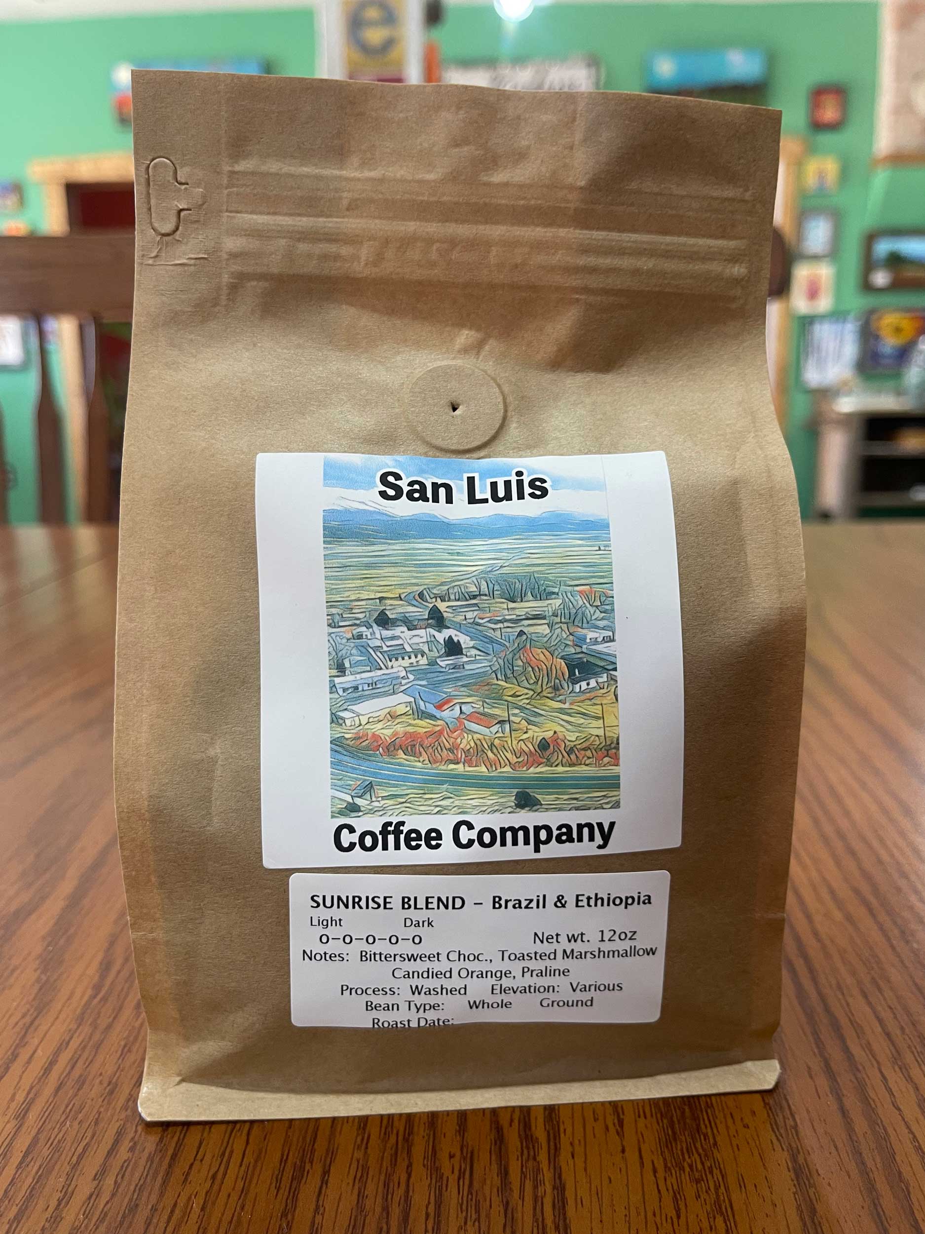 san luis coffee company bag of sunrise blend coffee beans